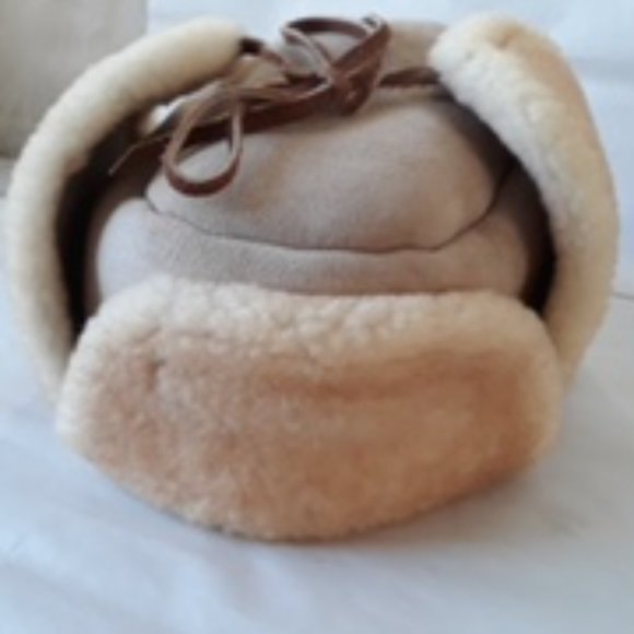 100% Sheepskin Trapper Hat Leather & Fur Hat Men's Winter Cold Snow Hats - Picture 3 of 10